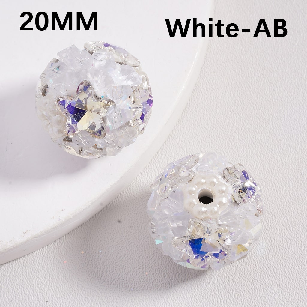 Sparkling Star Mini Rock Rhinestones with White Pearls Multi Color Luminous Clay Beads 20MM