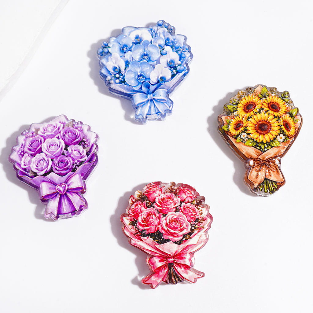 Lovely Blooming Flower Bouquet Series Semi-Clear Acrylic Beads, Random Mix