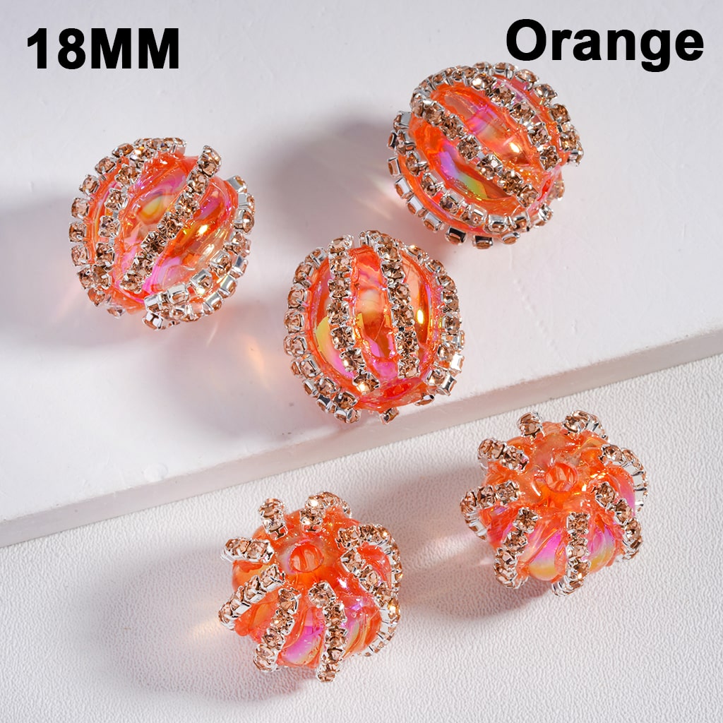 UV Coated with Shiny Rhinestone Chains Multi Color Translucent Acrylic Beads 18MM