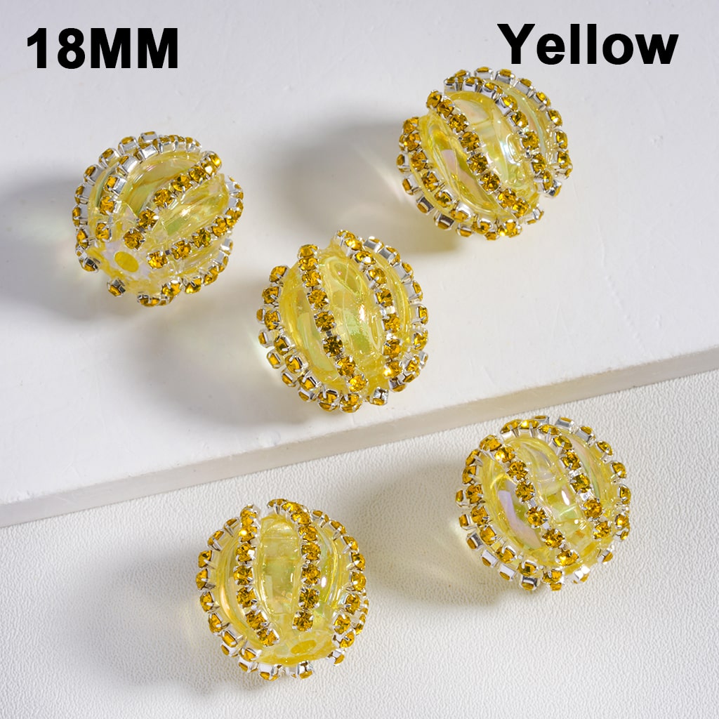 UV Coated with Shiny Rhinestone Chains Multi Color Translucent Acrylic Beads 18MM