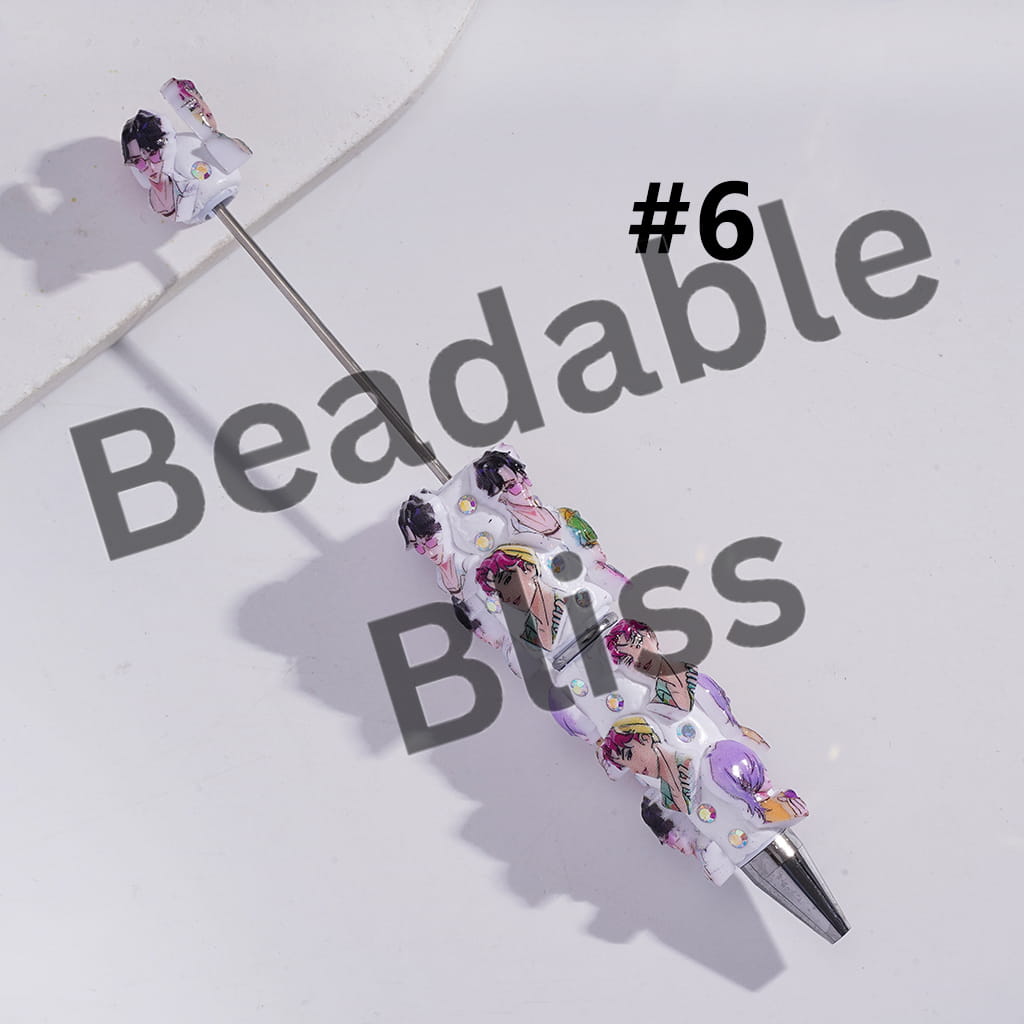 Beadable Clay Pens with Boy Band Series, AB Rhinestones and White Pearl
