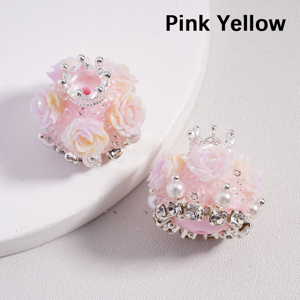 Flower & Crown Design with Pearls & Rhinestones Shiny Sugar Acrylic Beads Multi Color 20*21MM