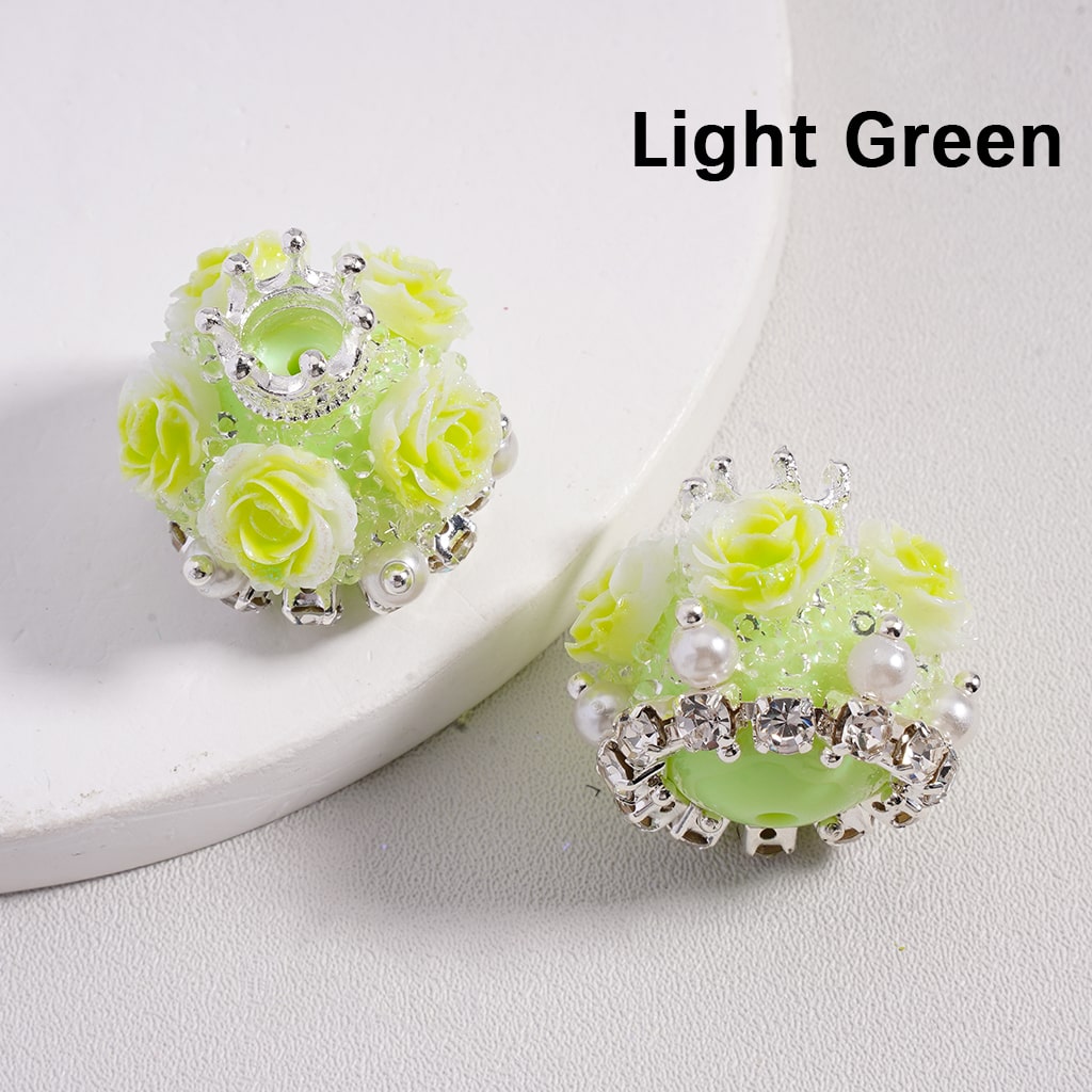 Flower & Crown Design with Pearls & Rhinestones Shiny Sugar Acrylic Beads Multi Color 20*21MM
