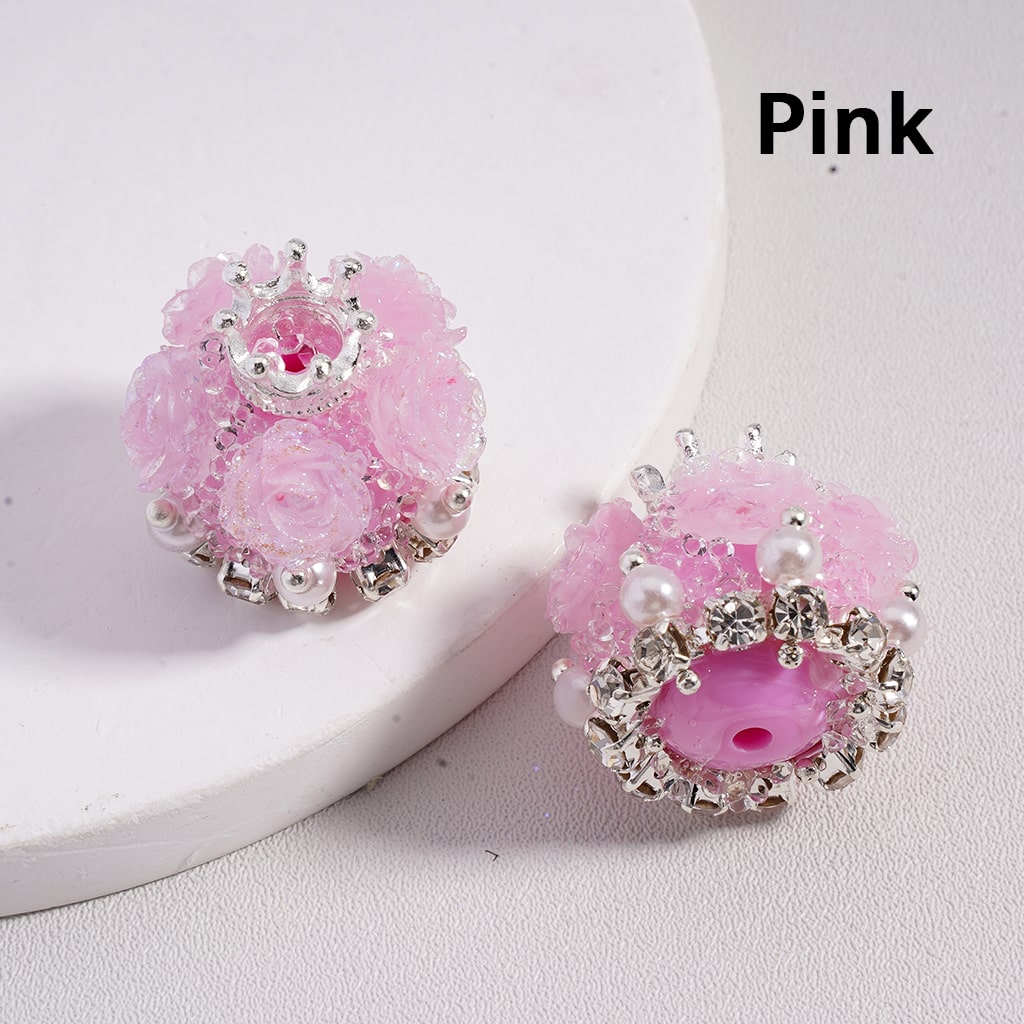 Flower & Crown Design with Pearls & Rhinestones Shiny Sugar Acrylic Beads Multi Color 20*21MM