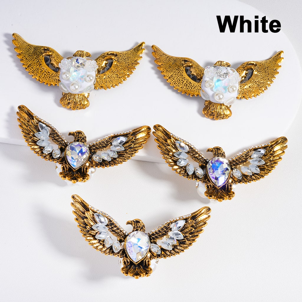 Large Water Drop Exquisite Fancy Gold Silver Alloy Eagle with Shiny Rhinestones White Pearls Cute Hearts Flowers Snowflakes Clay Beads, Around 80*50MM