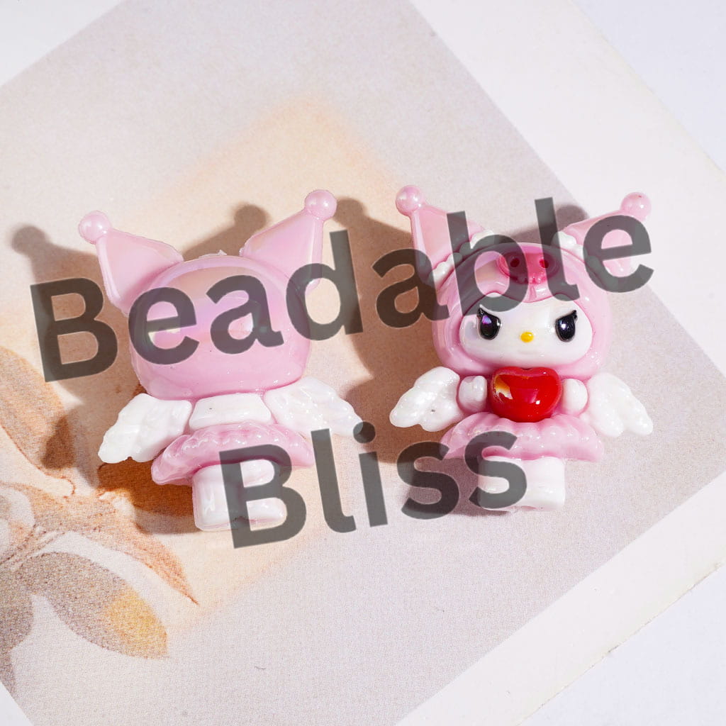 UV Coating Evil Girl Character Holding Heart with Wings Soft PVC Rubber Beads Height 32MM, Multi Colors