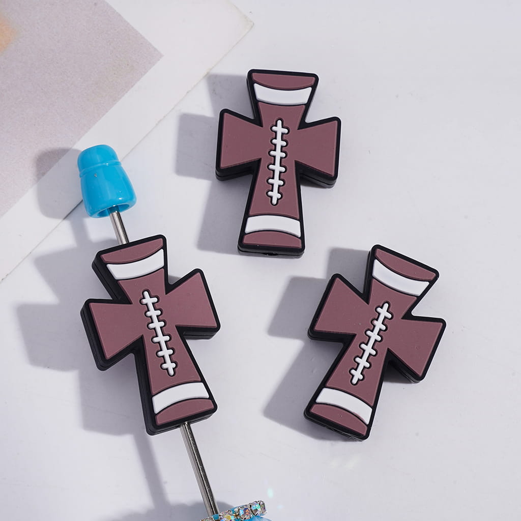 JESUS Cross with Sports Ball Textures Silicone Focal Beads