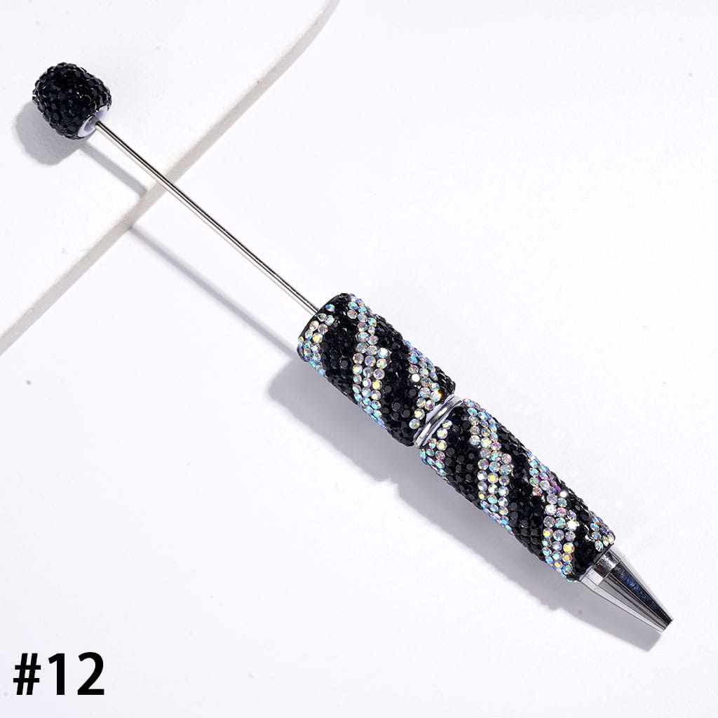 Elegant Oblique Stripe Double-Color Sparkling Rhinestone Covered Design Beadable Clay Pen, Multicolor