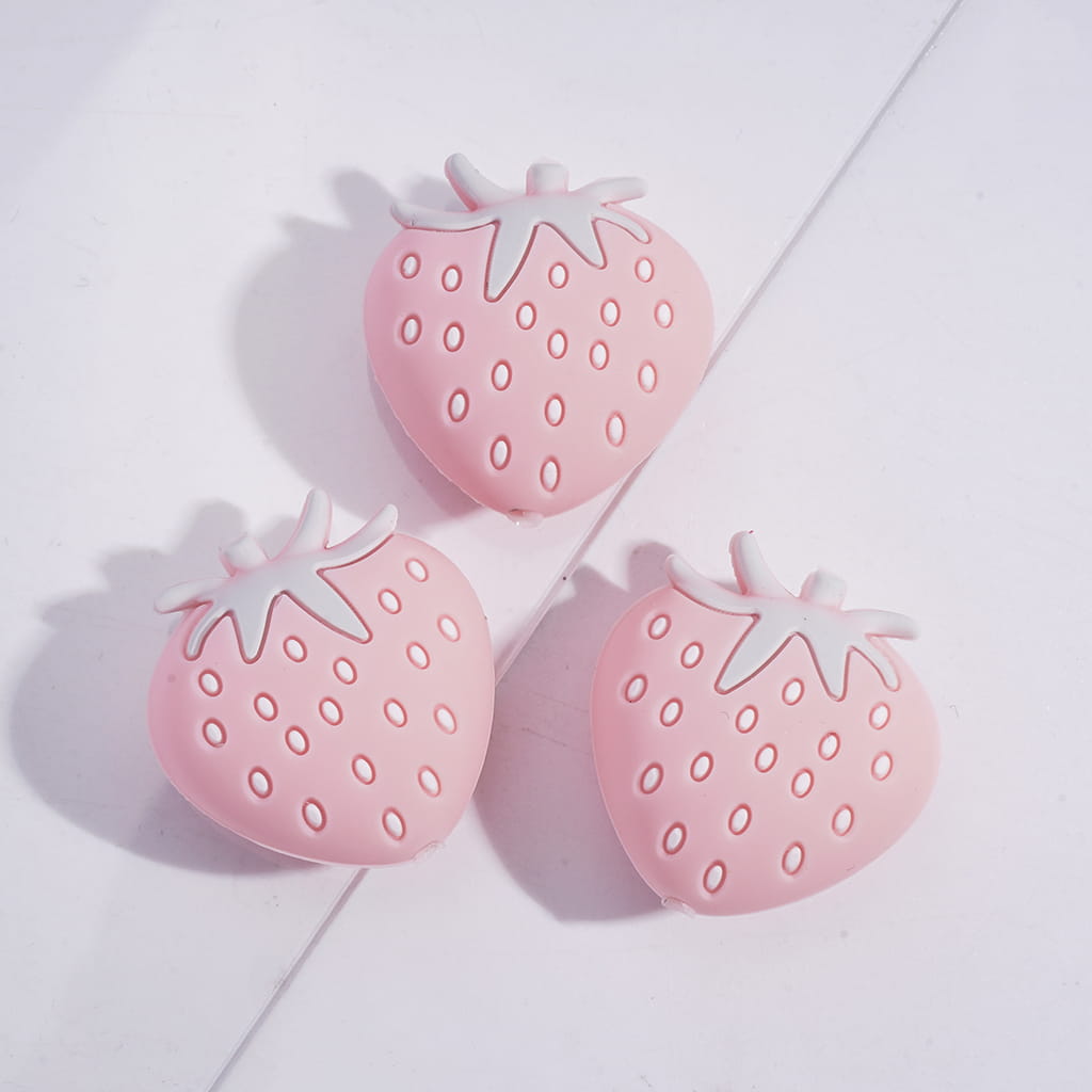 3D Plump Strawberry in Various Colors Silicone Focal Beads