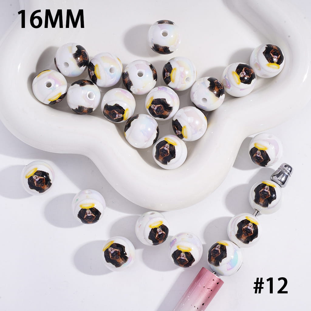 UV Coated Funny Dog Series Acrylic Beads for Bracelets Various Types 16 mm