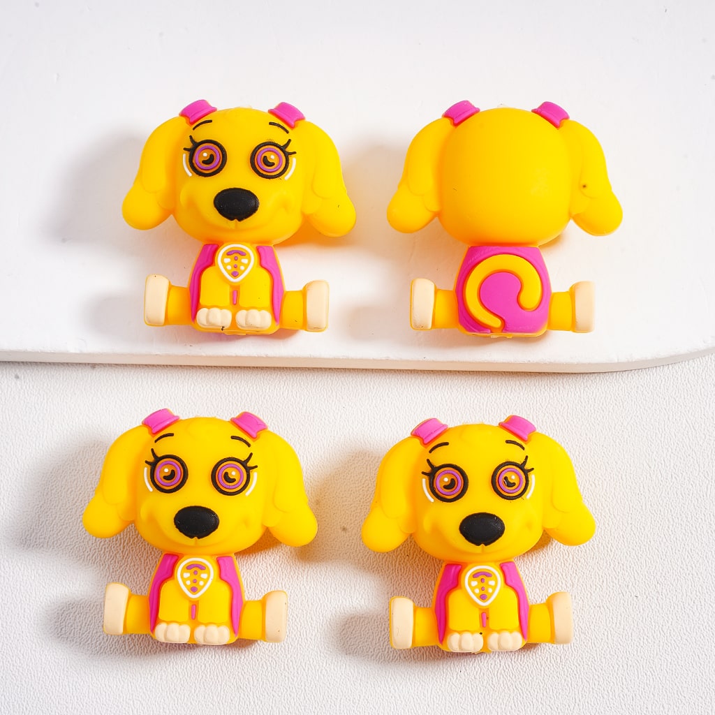 Playful Yellow Puppy Dog Silicone Focal Beads with Big Ears Design