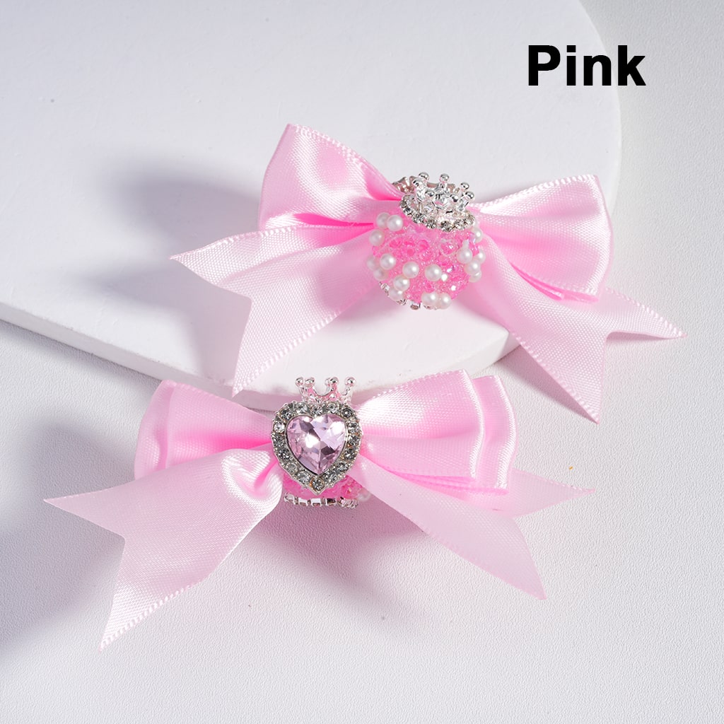 Royal Fabric Bow Bead Rhinestone Heart, Pearl Embellishment, Silver Crown, Solid Colors(The Bowknot is around 65MM Wide)