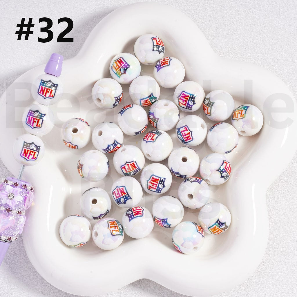NF Football Teams USA American UV Coating Round Acrylic Beads, 16MM, Random Mix and Single Team Both Available to Choose