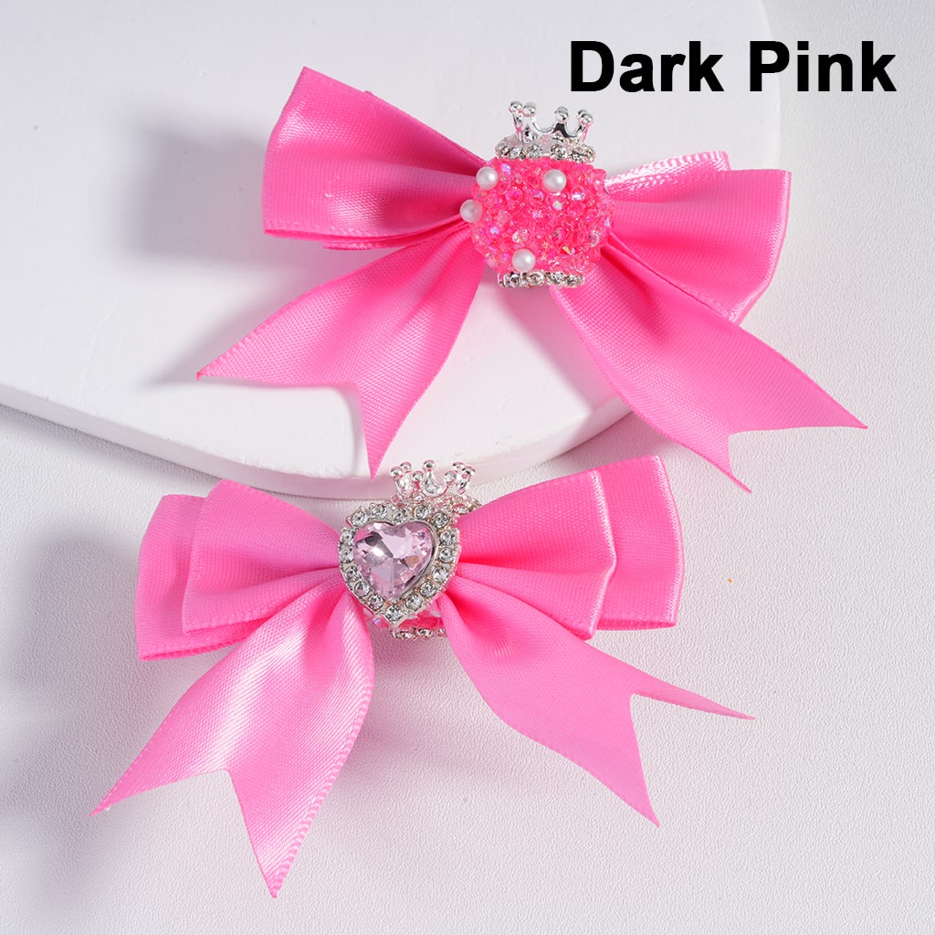 Royal Fabric Bow Bead Rhinestone Heart, Pearl Embellishment, Silver Crown, Solid Colors(The Bowknot is around 65MM Wide)