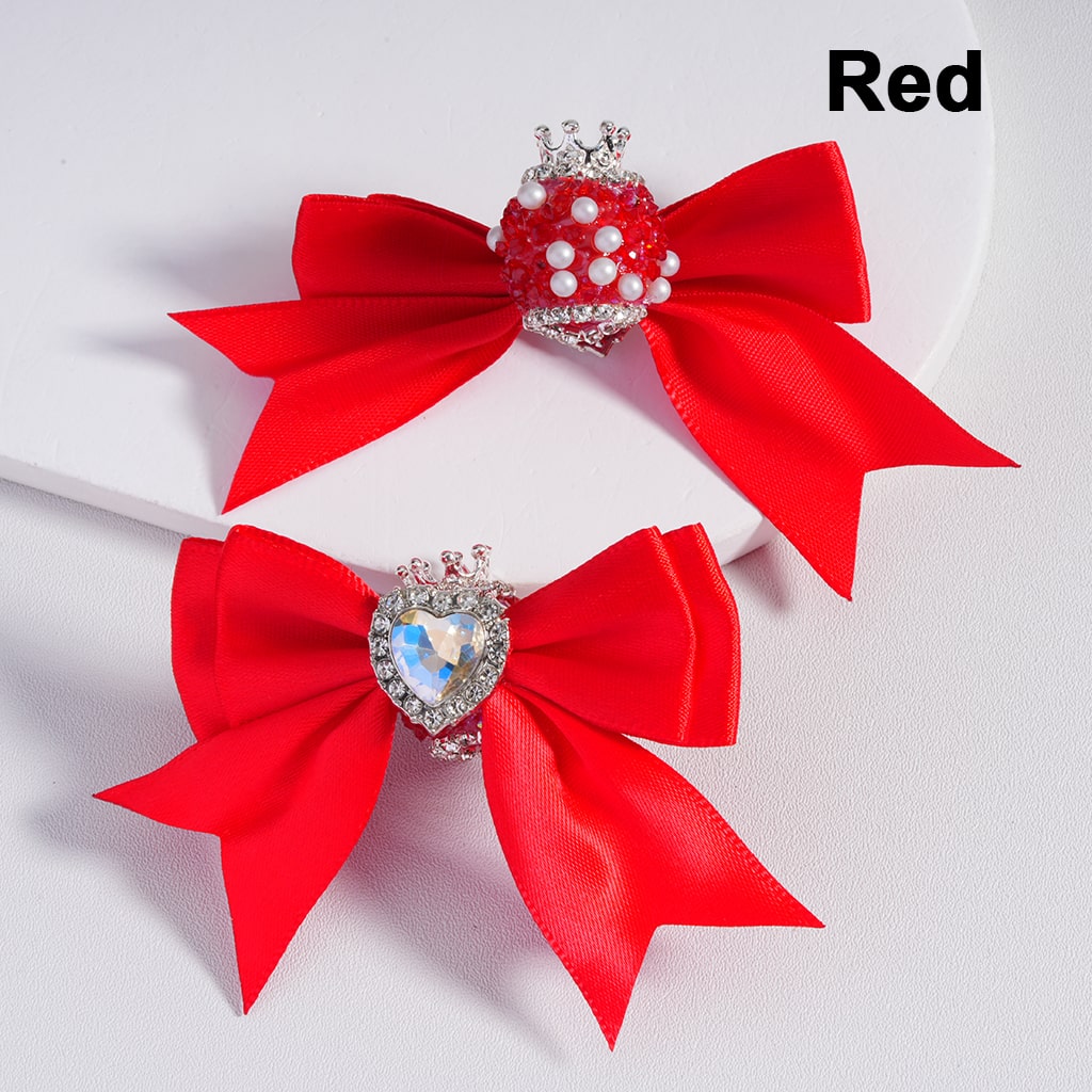 Royal Fabric Bow Bead Rhinestone Heart, Pearl Embellishment, Silver Crown, Solid Colors(The Bowknot is around 65MM Wide)