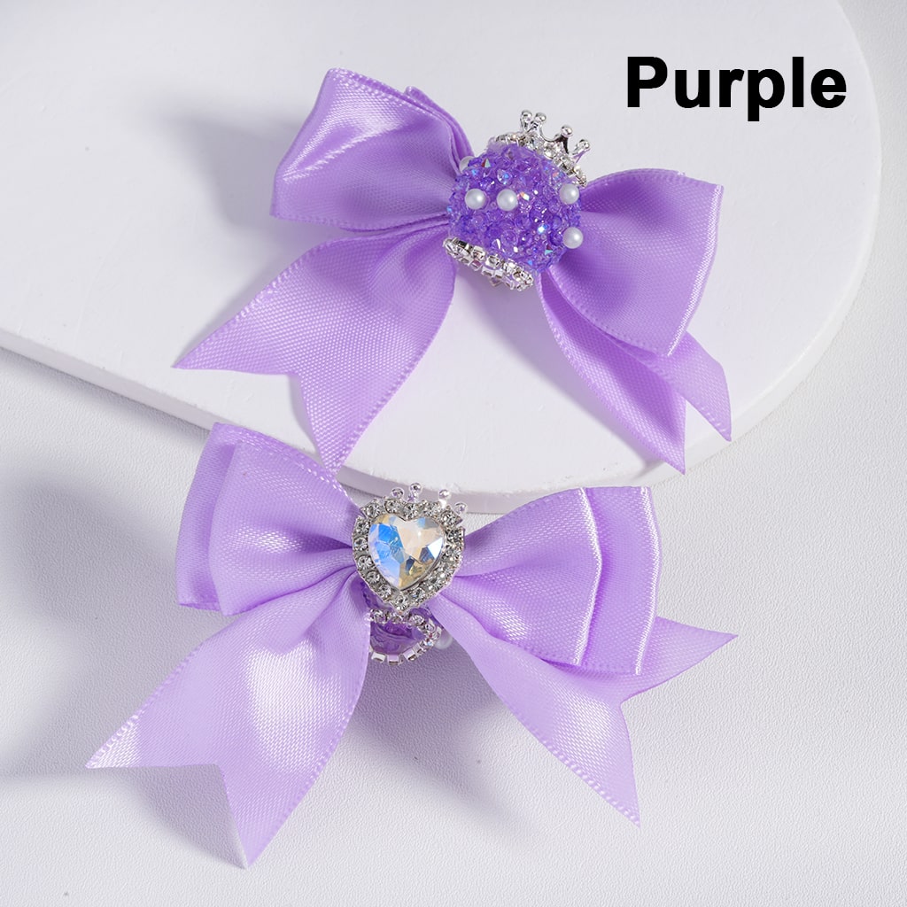 Royal Fabric Bow Bead Rhinestone Heart, Pearl Embellishment, Silver Crown, Solid Colors(The Bowknot is around 65MM Wide)