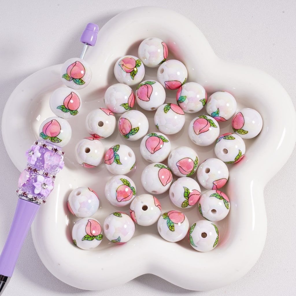 Blush Glow UV Pink & Peach Prints Acrylic Beads 16MM