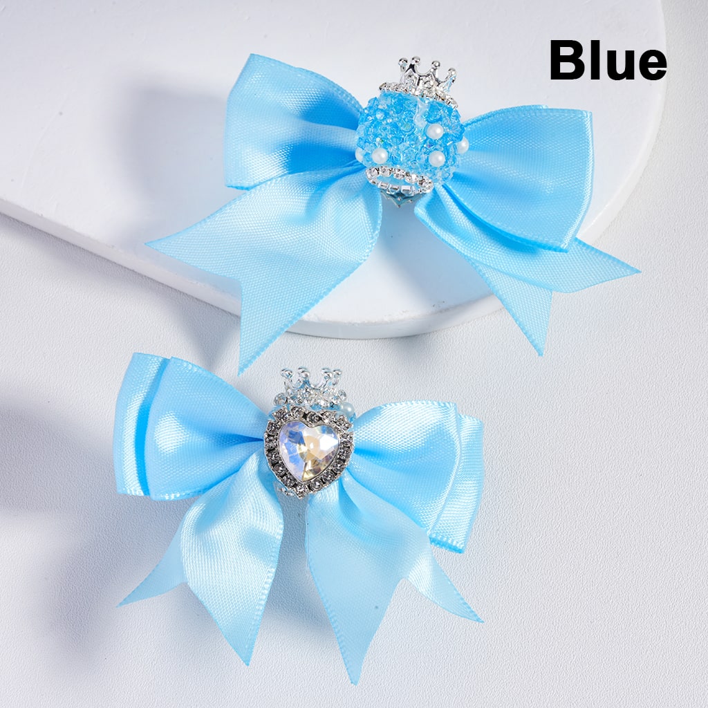 Royal Fabric Bow Bead Rhinestone Heart, Pearl Embellishment, Silver Crown, Solid Colors(The Bowknot is around 65MM Wide)