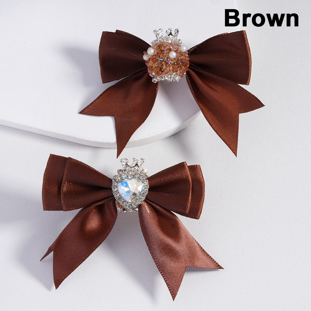 Royal Fabric Bow Bead Rhinestone Heart, Pearl Embellishment, Silver Crown, Solid Colors(The Bowknot is around 65MM Wide)