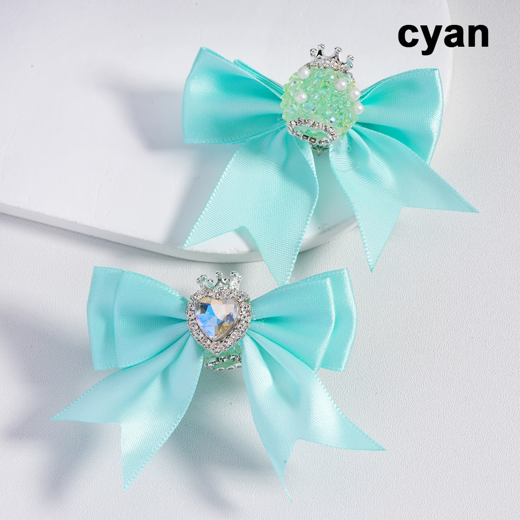 Royal Fabric Bow Bead Rhinestone Heart, Pearl Embellishment, Silver Crown, Solid Colors(The Bowknot is around 65MM Wide)
