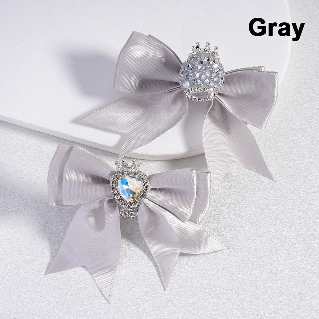 Royal Fabric Bow Bead Rhinestone Heart, Pearl Embellishment, Silver Crown, Solid Colors(The Bowknot is around 65MM Wide)