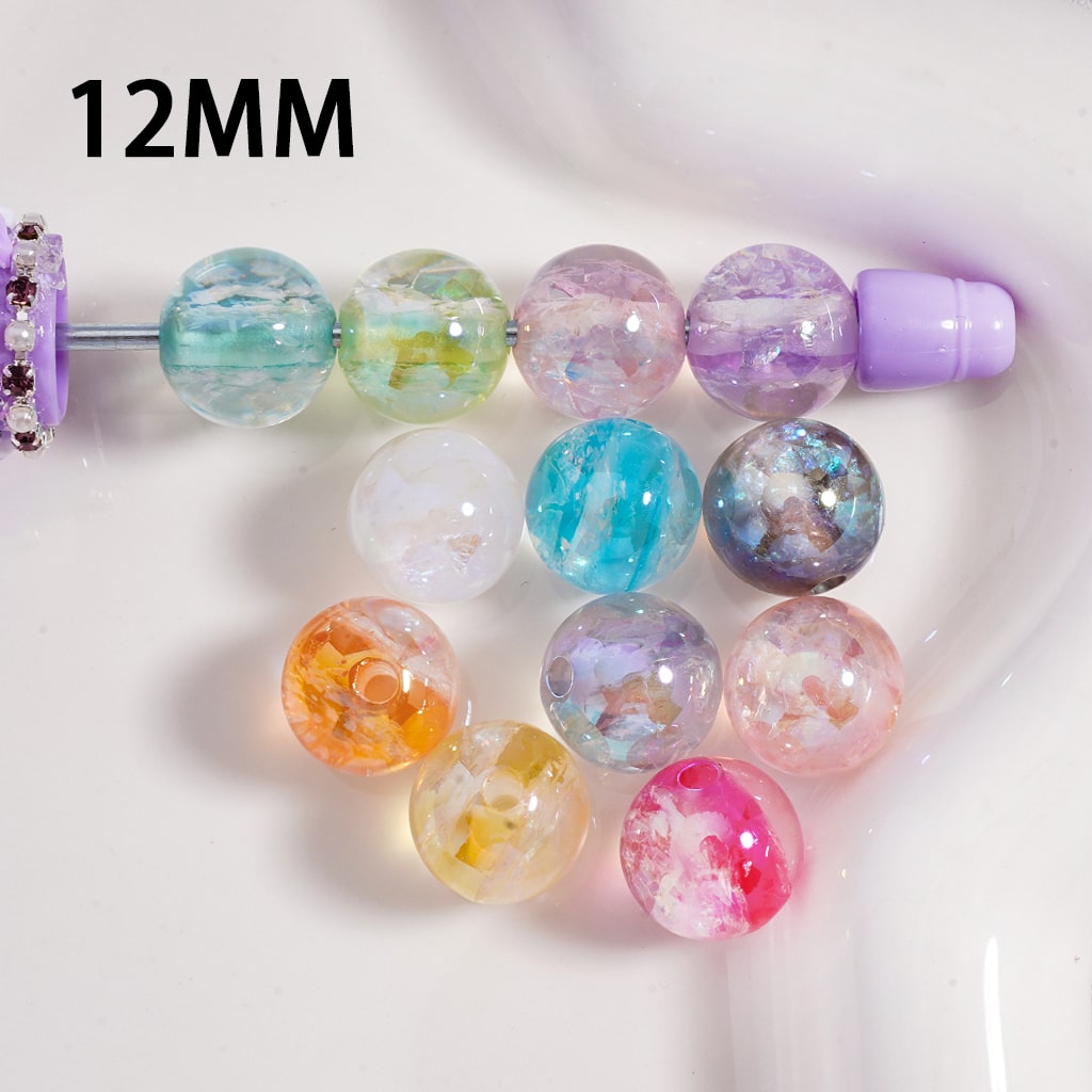 Shimmering Candy Paper Core, Glossy Translucent Multi Color Shiny Round 12MM Acrylic Beads Rainbow Mix