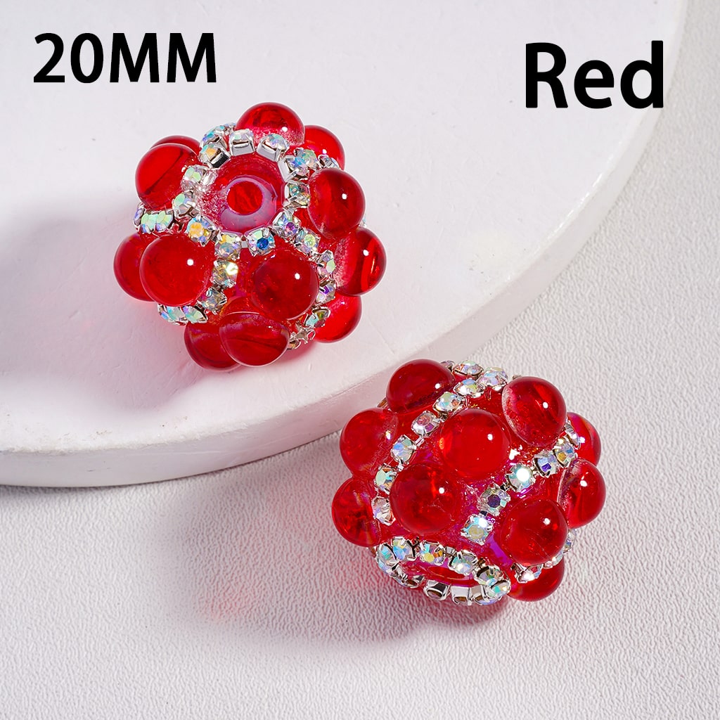 Shiny Translucent Cat-Eye Acrylic Beads 20mm with Pearls & Sparkling AB Rhinestone Chains