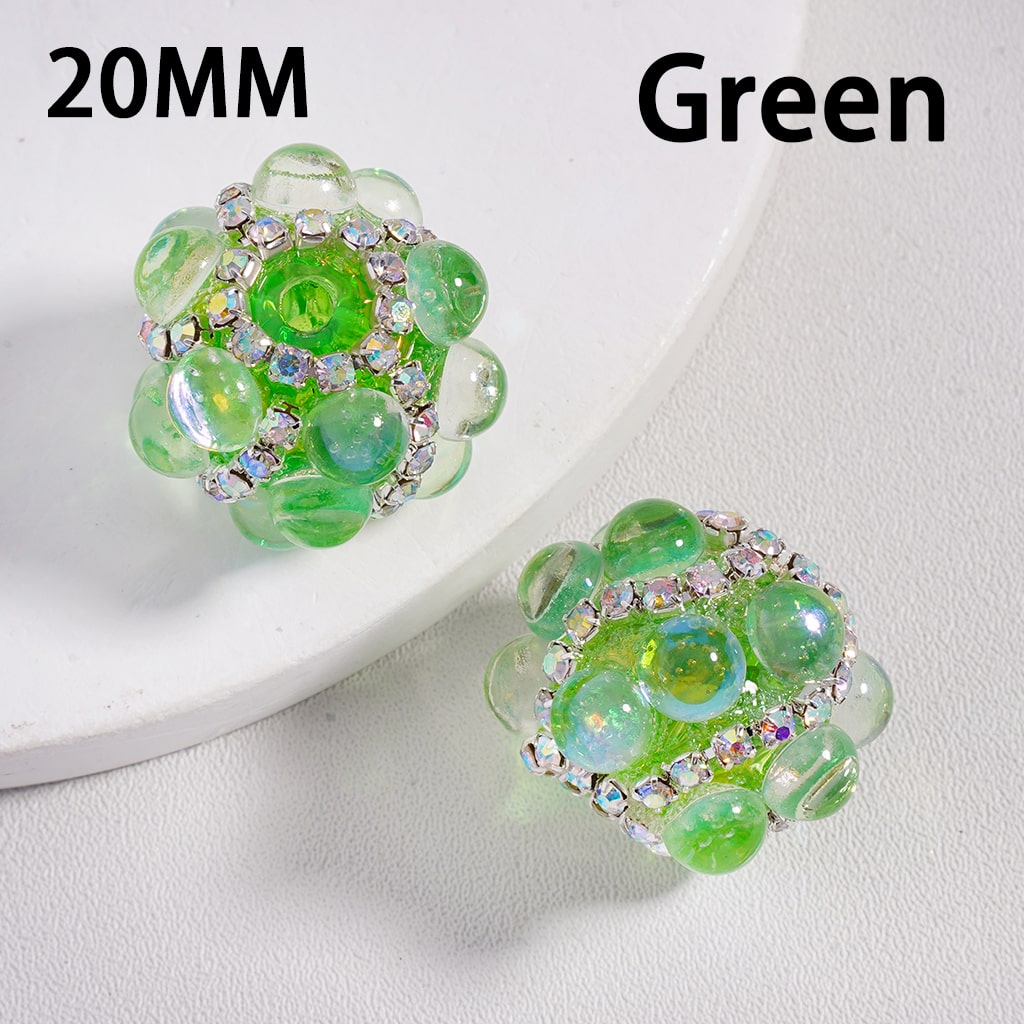 Shiny Translucent Cat-Eye Acrylic Beads 20mm with Pearls & Sparkling AB Rhinestone Chains