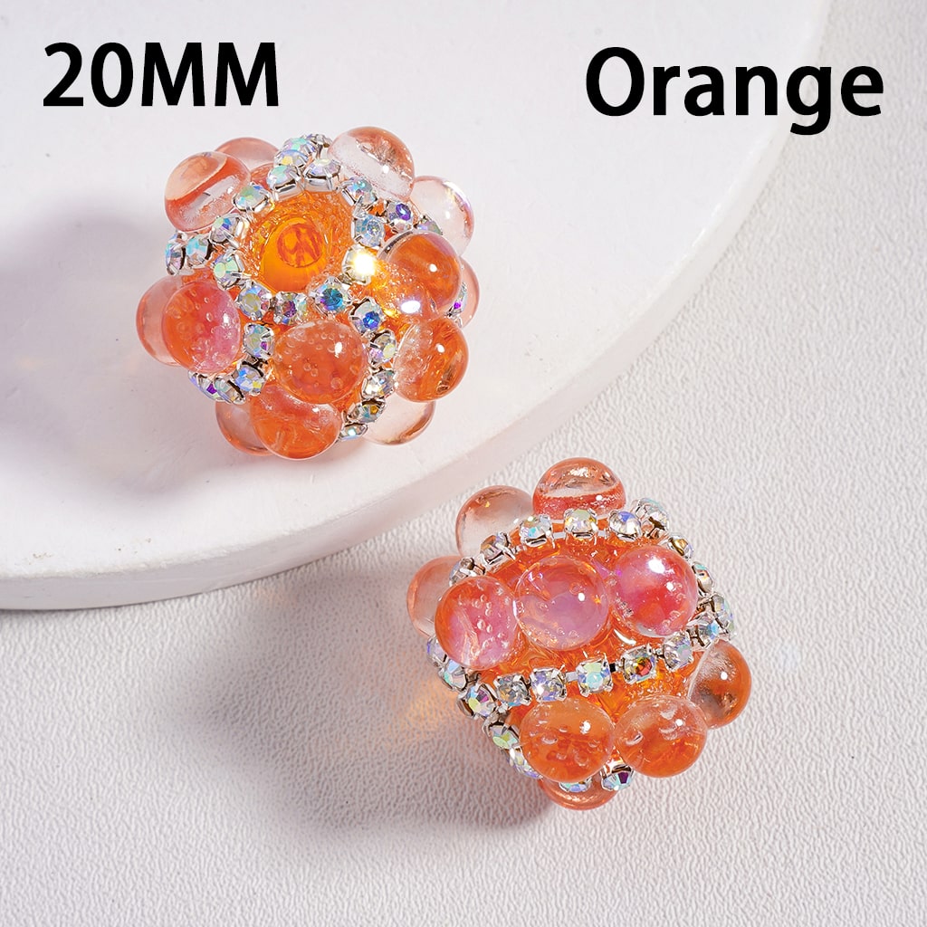 Shiny Translucent Cat-Eye Acrylic Beads 20mm with Pearls & Sparkling AB Rhinestone Chains