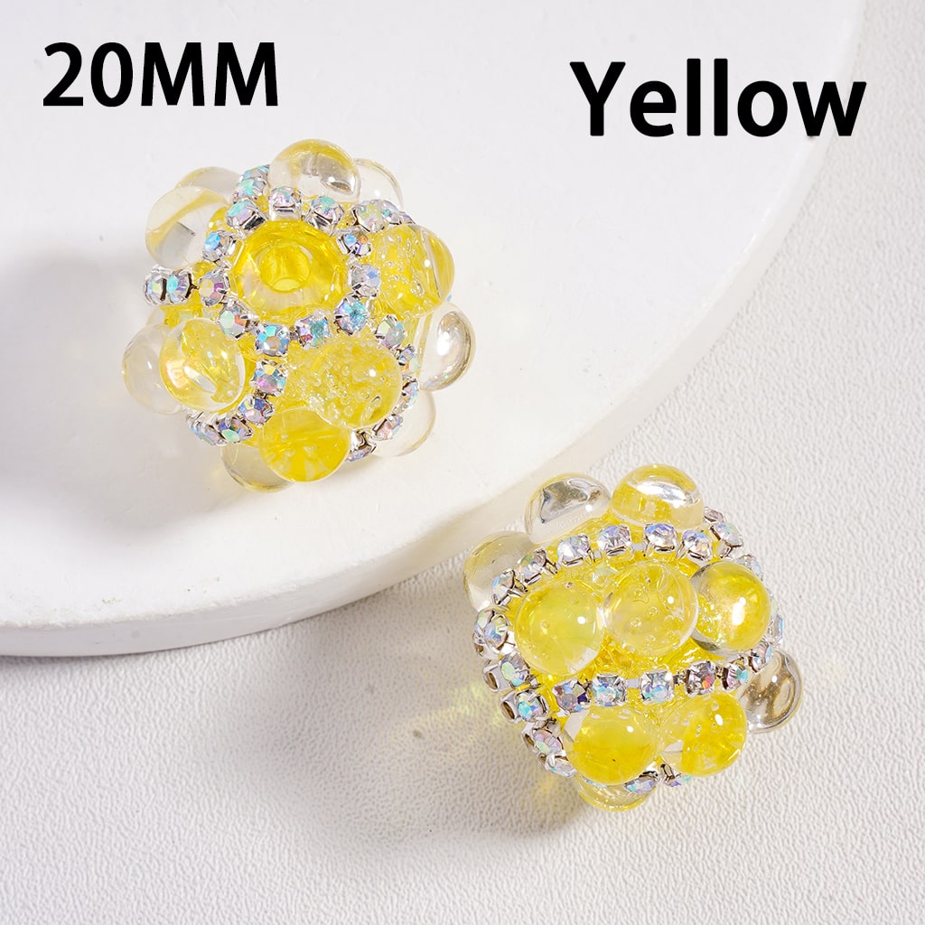 Shiny Translucent Cat-Eye Acrylic Beads 20mm with Pearls & Sparkling AB Rhinestone Chains