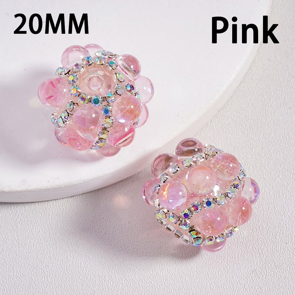 Shiny Translucent Cat-Eye Acrylic Beads 20mm with Pearls & Sparkling AB Rhinestone Chains