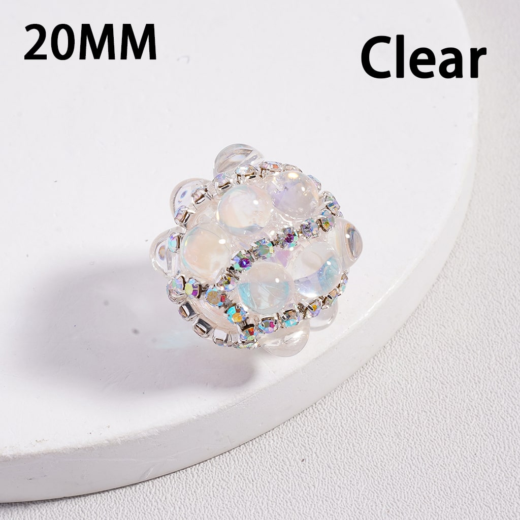 Shiny Translucent Cat-Eye Acrylic Beads 20mm with Pearls & Sparkling AB Rhinestone Chains