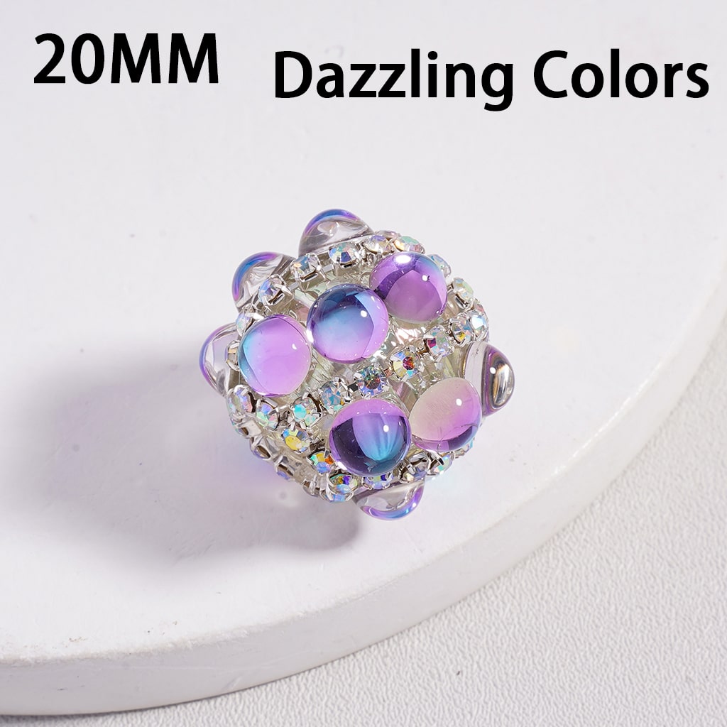 Shiny Translucent Cat-Eye Acrylic Beads 20mm with Pearls & Sparkling AB Rhinestone Chains