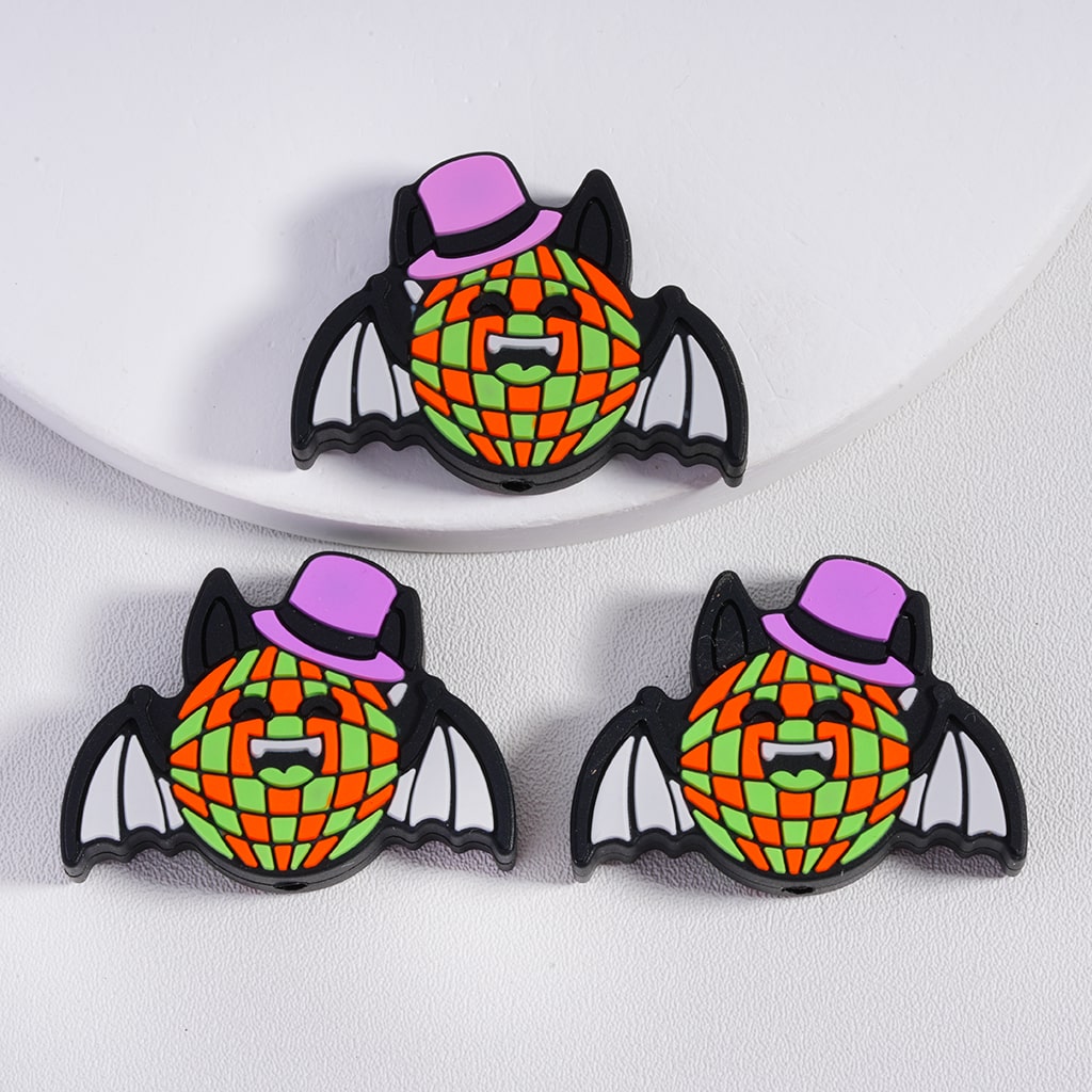 Halloween Bat Silicone Focal Bead with Green Hat