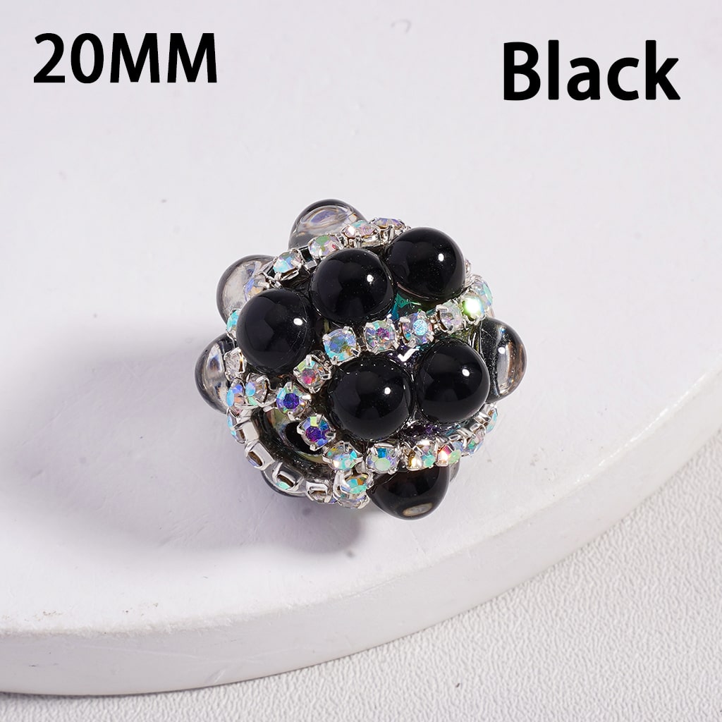 Shiny Translucent Cat-Eye Acrylic Beads 20mm with Pearls & Sparkling AB Rhinestone Chains