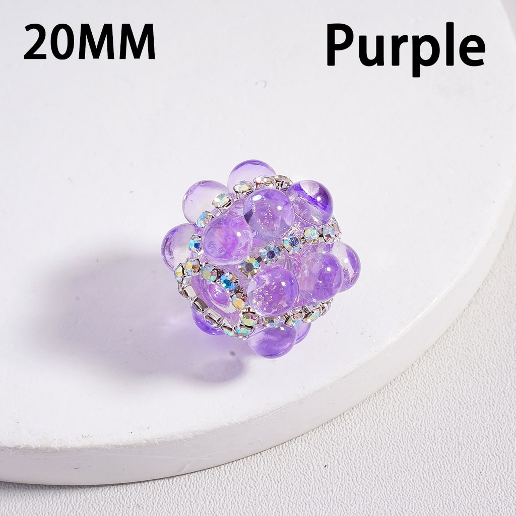 Shiny Translucent Cat-Eye Acrylic Beads 20mm with Pearls & Sparkling AB Rhinestone Chains