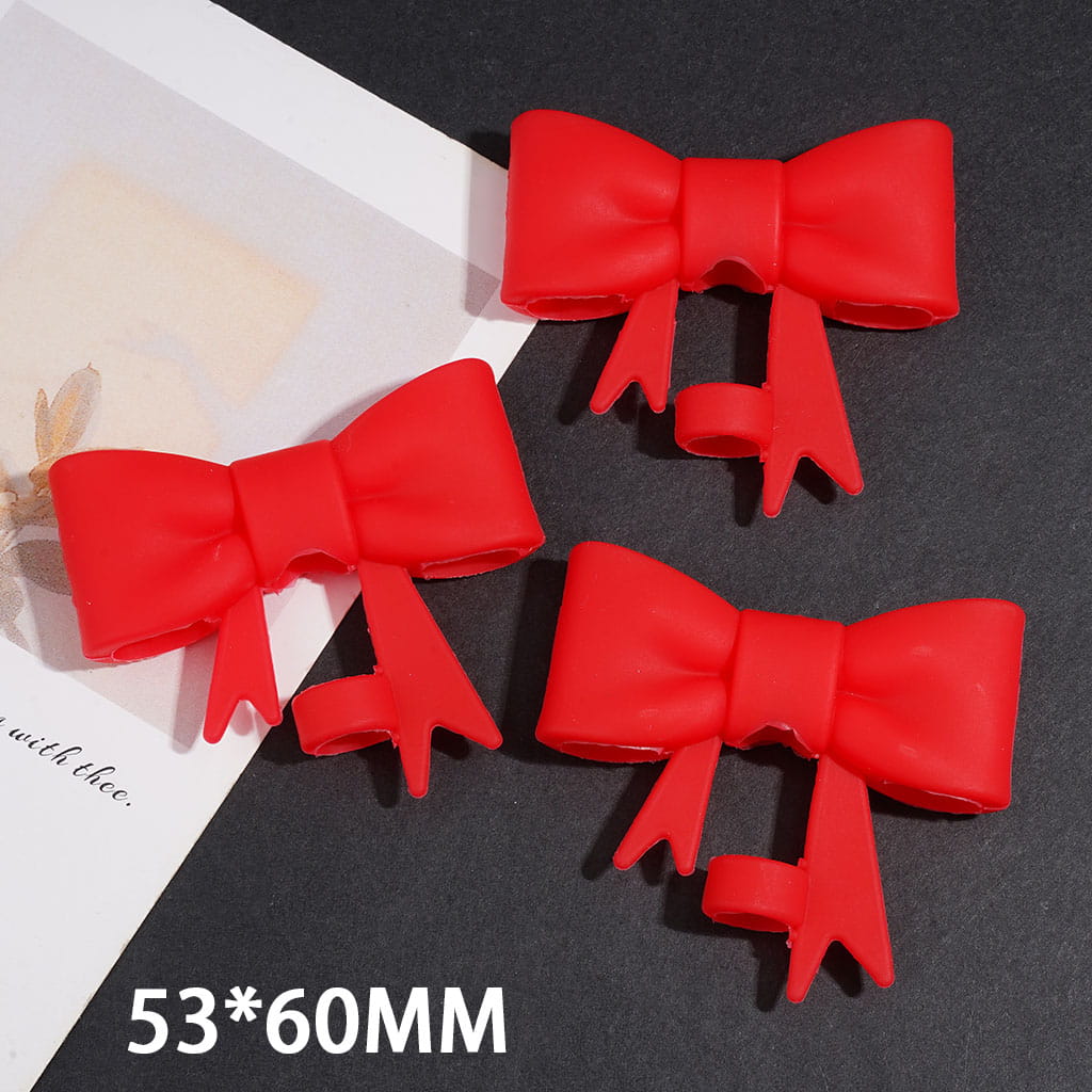 Red Food Grade Cup Tumbler Silicone Straw Topper Bowknot, 53*60MM