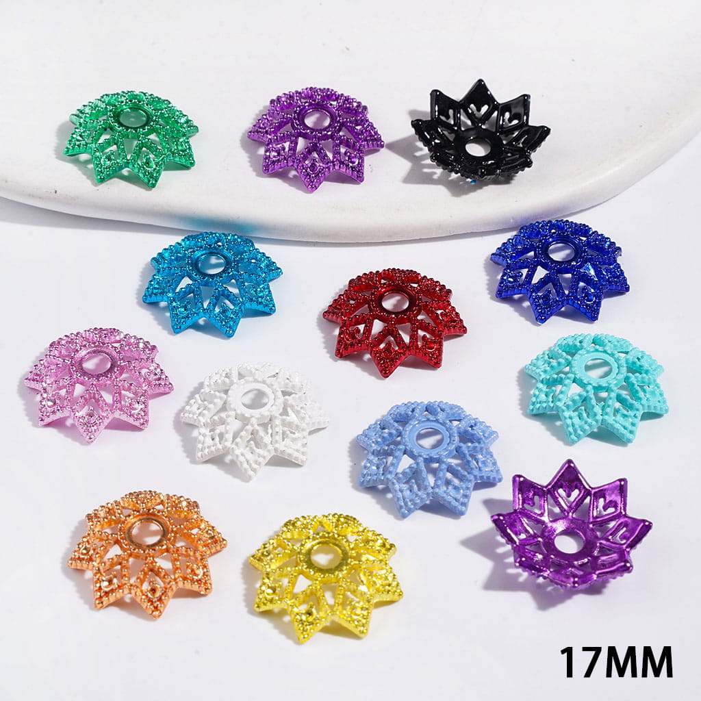 Graceful Eight-Petal Lotus Hollow Metal Bead Cap Cages, 17MM, Assorted Colors, Random Mix, (They Fit 16MM Beads)