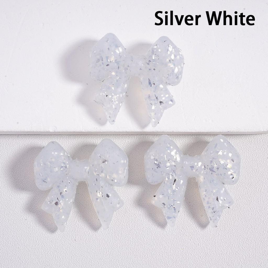 Bowknot Shape with Colorful Flakes Inside Cute Silicone Focal Beads
