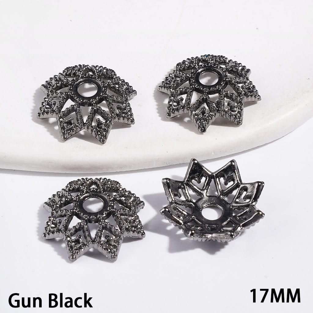 Elegant Eight-Petaled Lotus Flower Hollow Alloy Bead Cap Cages, 17MM, Multicolor, (They Fit 16MM Beads)