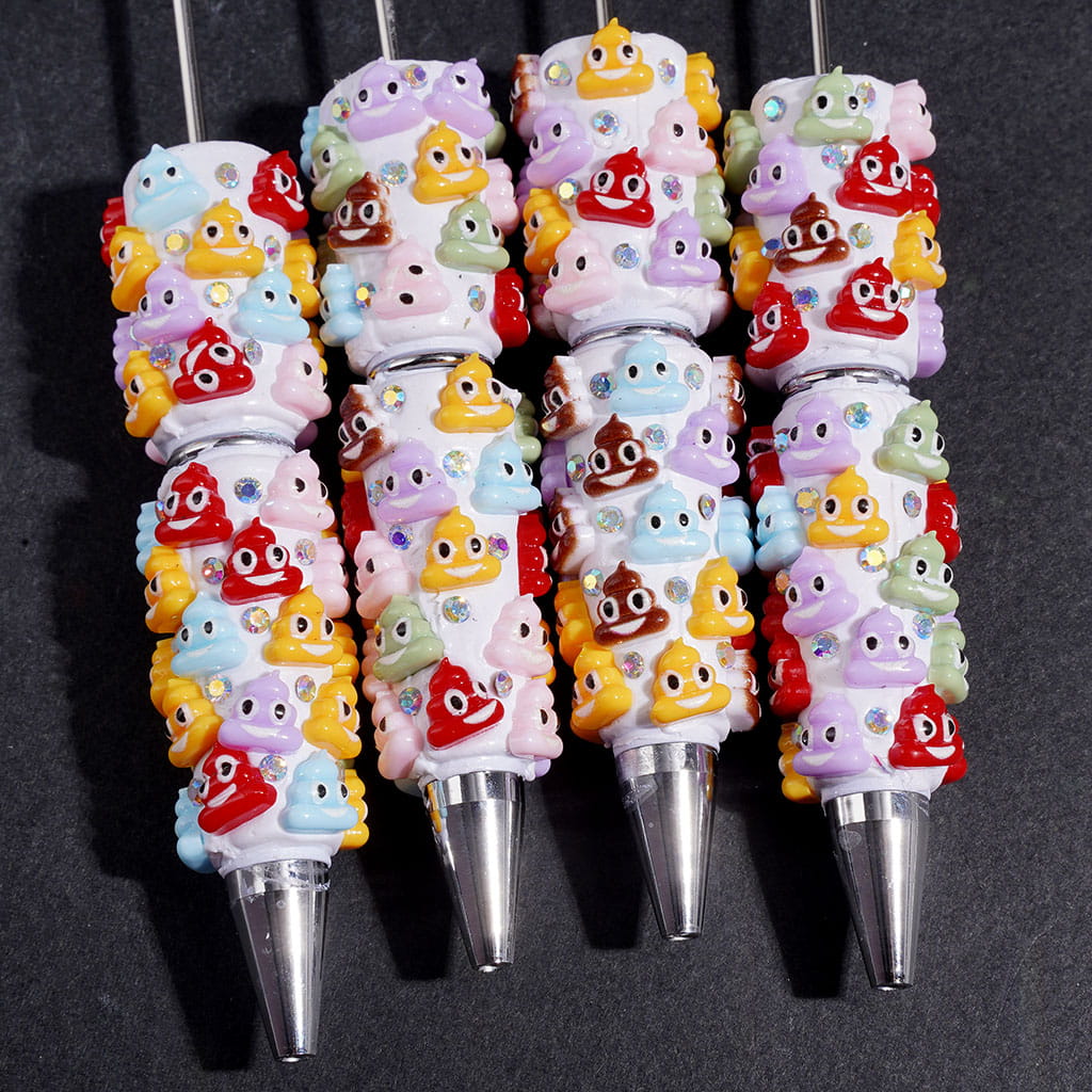 Quirky Diverse Color Humorous Excrement Character with Sparkling AB Rhinestones Beadable Clay Pens