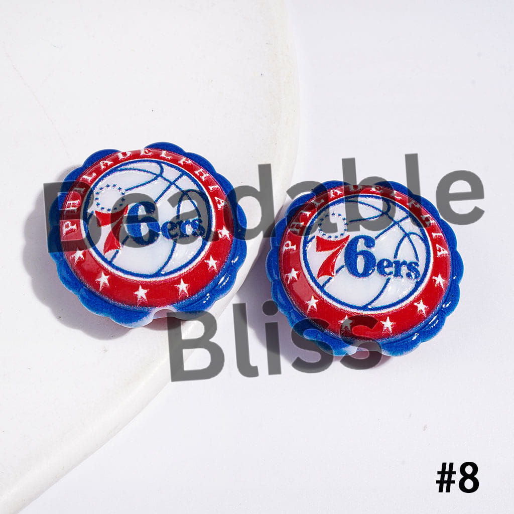 American Basketball Team Series Acrylic Beads, Round Shaped with Wavy Border, 23*25MM