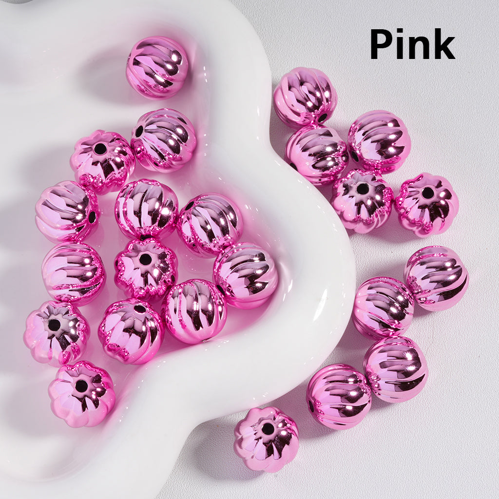 Shiny Halloween Pumpkin Stripe Design Metallic Colors Acrylic Beads 16MM