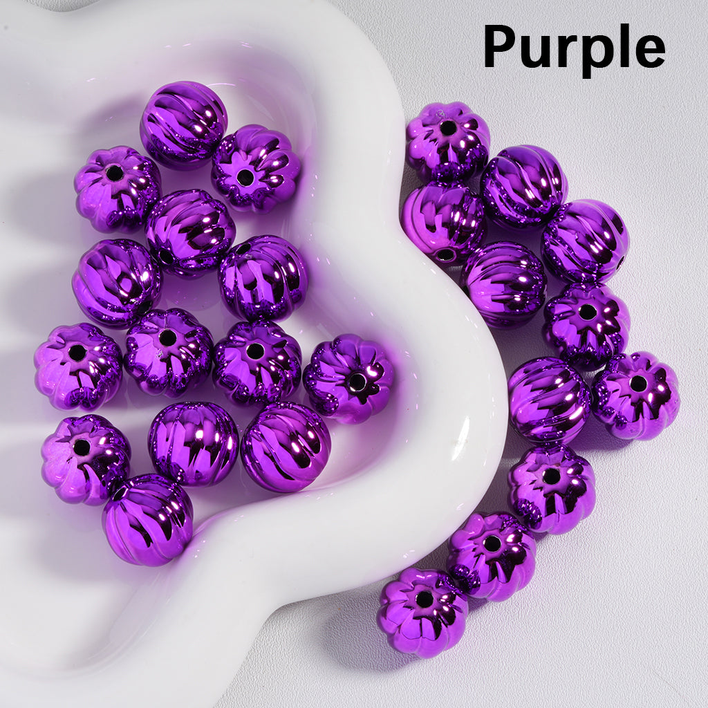 Shiny Halloween Pumpkin Stripe Design Metallic Colors Acrylic Beads 16MM