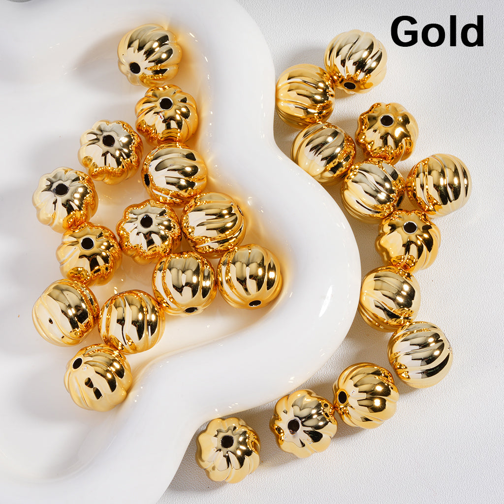Shiny Halloween Pumpkin Stripe Design Metallic Colors Acrylic Beads 16MM