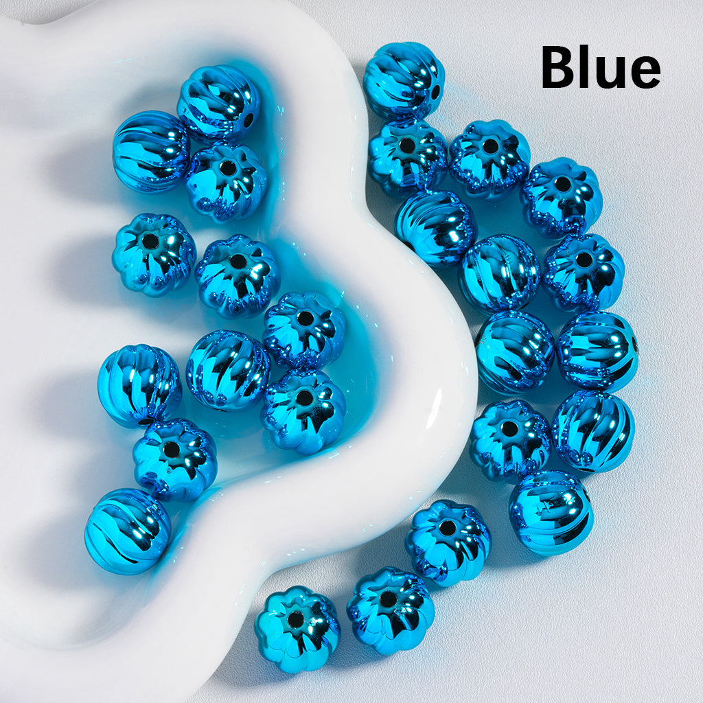 Shiny Halloween Pumpkin Stripe Design Metallic Colors Acrylic Beads 16MM
