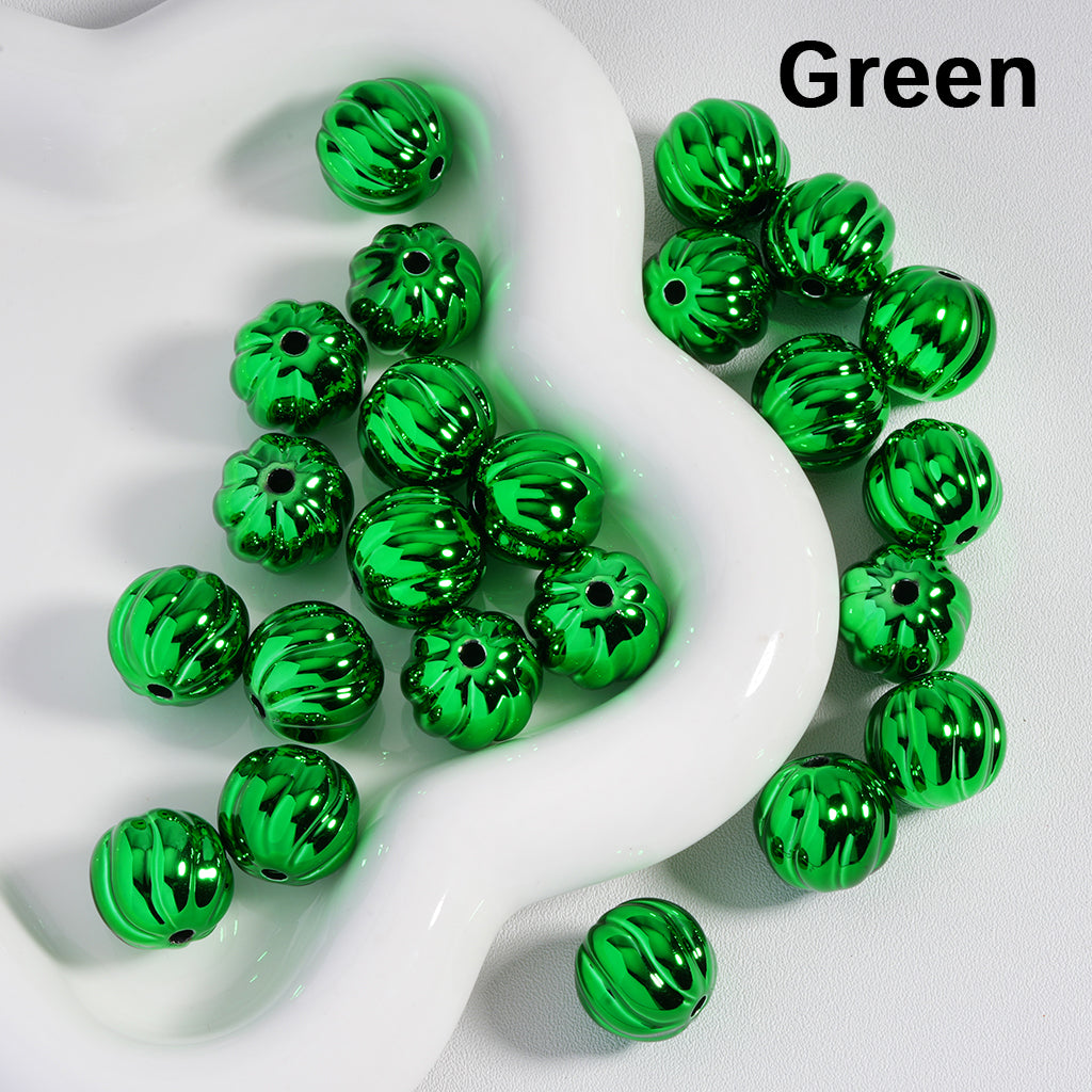 Shiny Halloween Pumpkin Stripe Design Metallic Colors Acrylic Beads 16MM