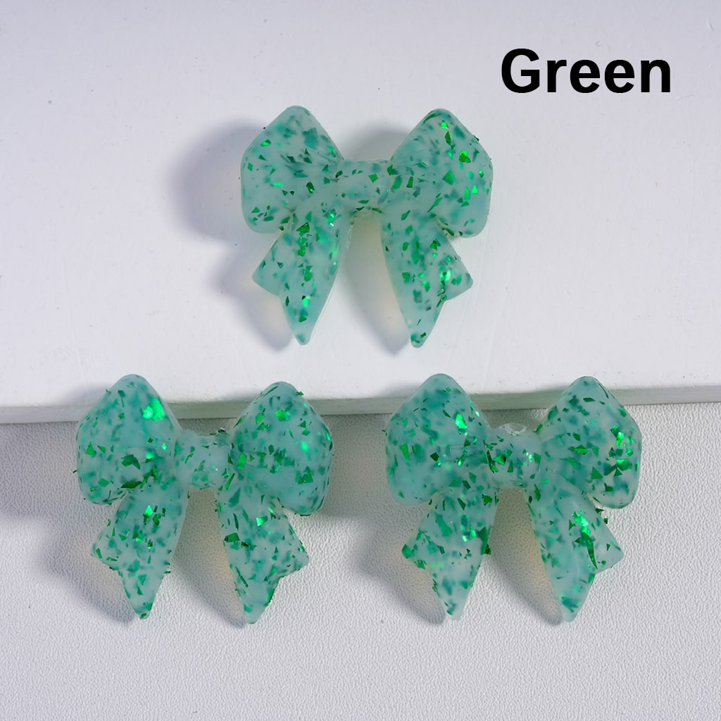 Bowknot Shape with Colorful Flakes Inside Cute Silicone Focal Beads