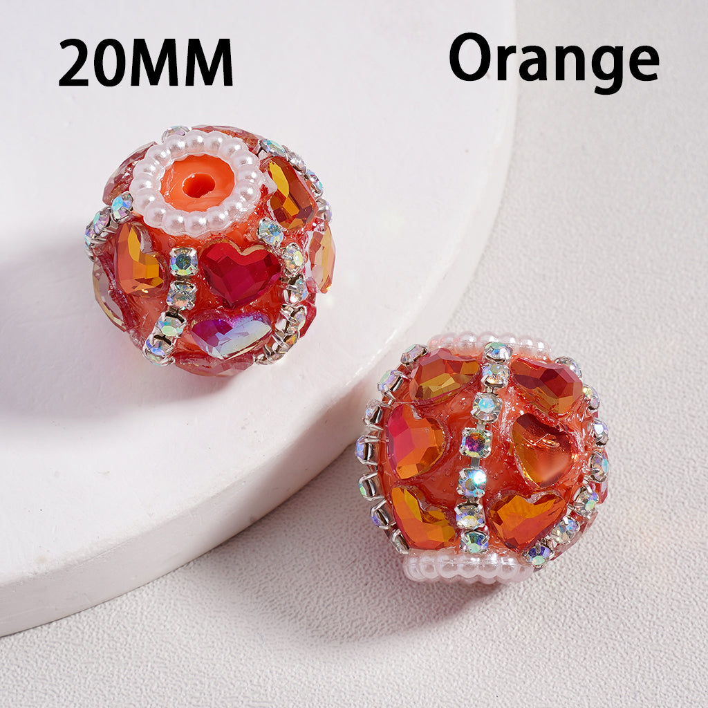 Spiral Heart Acrylic Beads Multicolor with AB Rhinestones, White Pearl Chains & Loop Accents 20mm Random Mix