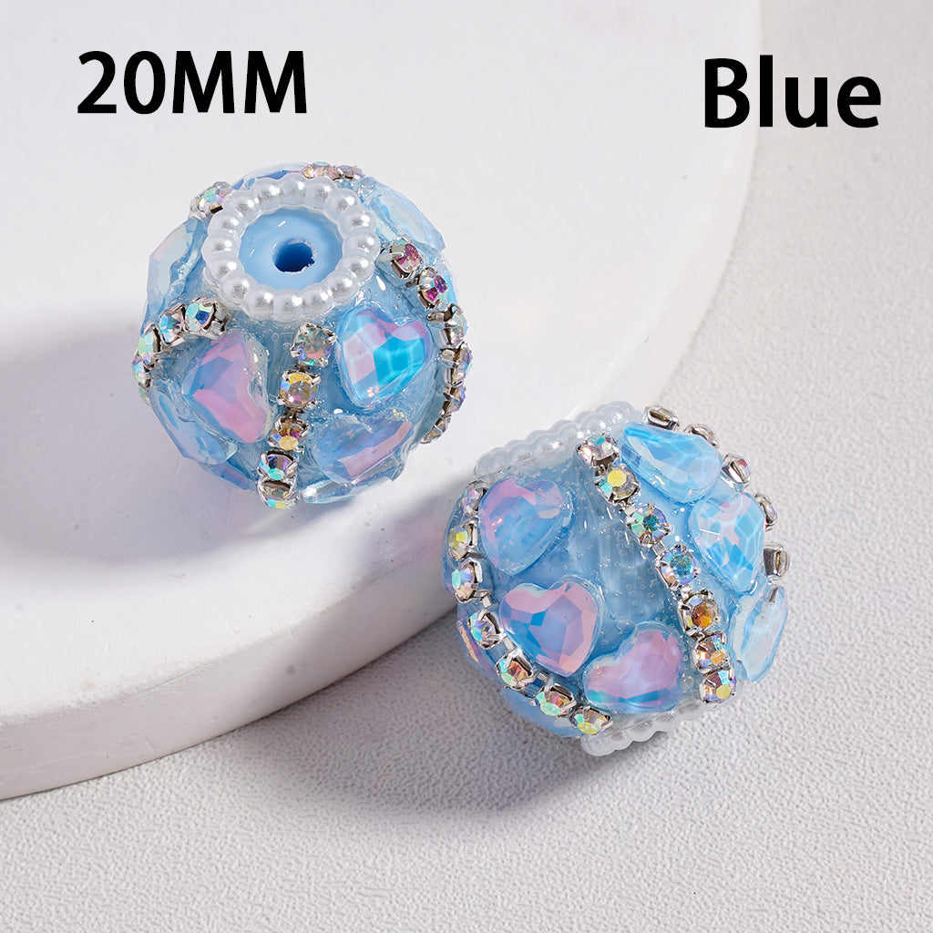 Spiral Heart Acrylic Beads Multicolor with AB Rhinestones, White Pearl Chains & Loop Accents 20mm Random Mix